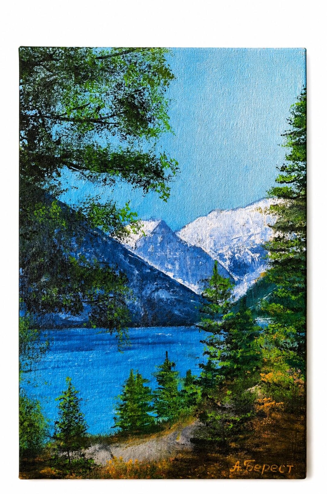 Original Oil Painting Mountain Lake Landscape 8x12" Nature Wall Art ...