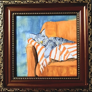 ORIGINAL Oil Painting The cat sleeps under the blanket Contemporary Wall Art Animals Pets Miniature Handmade