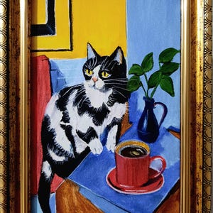 Peinture à l'huile originale chat art mural contemporain animaux animaux de compagnie miniature fait à la main