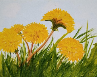 Originales Ölgemälde „Gelber Löwenzahn“ – Wandbild mit Blumenwiese, Naturdekor, 14 x 10 cm, handgefertigt, moderne Wandkunst