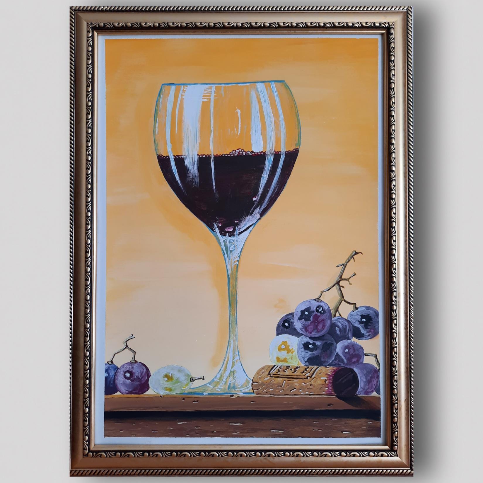 ORIGINAL Painting Still life by Javier Mulio Glass and Fruit Contemporary Wall Art Hyperrealism Wine Glass and Grapes Kitchen Holiday