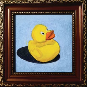 ORIGINAL Oil Painting Duck Bath Toy Yellow Contemporary Wall Art Folk art HANDMADE Miniature