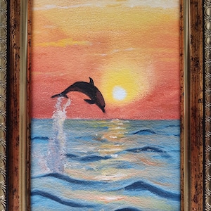 ORIGINAL Ölgemälde Delfin HANDARBEIT Miniatur Zeitgenössische Wandkunst Meereslandschaft Landschaft Meer Ozean Strand Natur