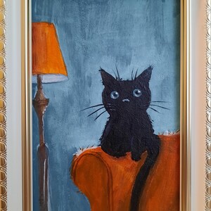 Pintura acrílica original O gato está deitado no sofá Arte de parede contemporânea em miniatura feita à mão Animais de estimação