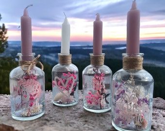 Kerzenglas mit Trockenblumen | Kerzenständer | Kerzenvase | Kerzenhalter | Stabkerzen | Tischdeko | personalisierbar | Mitbringsel