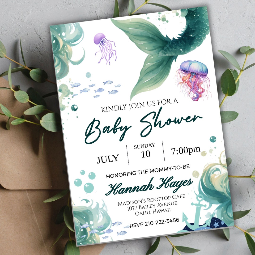 Editable Mermaid Baby Shower Invitation Under the Sea Shower - Etsy