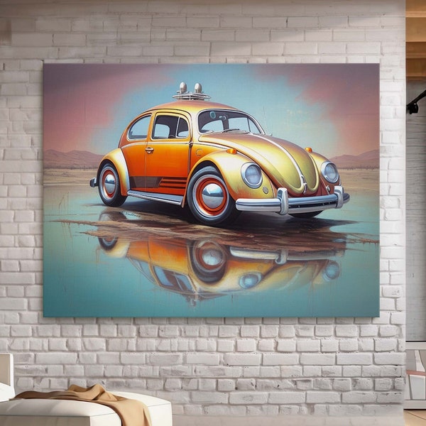 Classic VW Beetle Bug Fine Art Vintage VW Bug Clockpunk Canvas Poster VW Beetle Wall Art Classic Volkswagen Wall Art Dad'S Car Guy Gift