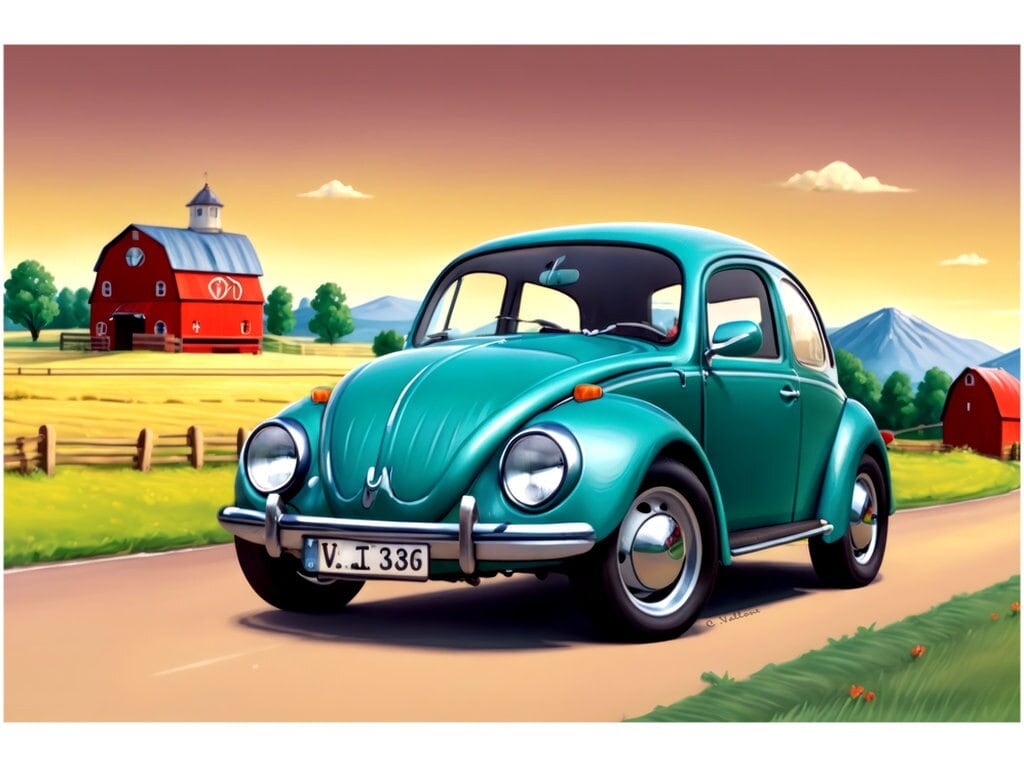 Tableau vintage peinture de voiture Coccinelle Volkswagen jaune