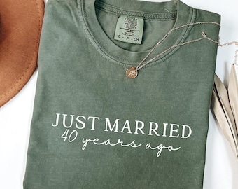 Just Married 40 Years Ago T-Shirt 40th Anniversary Gift Personalized Couple Matching Tees Mrs And Mr Shirts Married Custom Years Ago Wedding