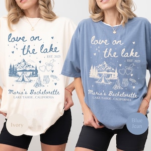 Custom Love On The Lake Bachelorette TShirt, Comfort Colors Personalized Lake Bach Party T Shirt, Lake Bride Mountain Camping Bach Tee