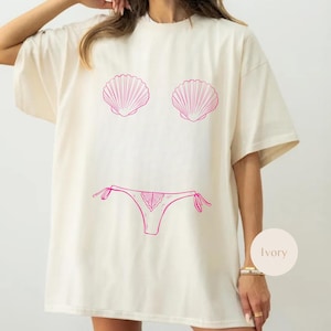 Comfort Colors® Custom Seashell Bra T Shirt Funny Mermaid T Shirt Mermaid Bra Seashell T Shirt Vacation Tee Cute Summer Shirt Beach T-Shirt