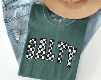 Comfort Colors® Salty Retro Checkered Shirt : Vintage Be Salty Shirt, Sweater Trendy Oversized, Beachy