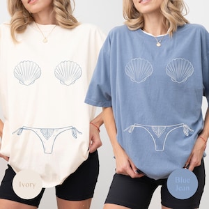 Custom Seashell Bra T Shirt, Mermaid T Shirt, Mermaid Bra Seashell T Shirt, Vacation Tee Cute Summer Shirt Beach T-Shirt Girls Trip Tee