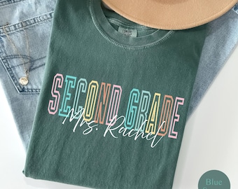 Custom Name Comfort Colors Teacher Shirt : Second Grade Teacher Tee, 2nd Grade Teacher, Back to School Shirt, Teacher Tee