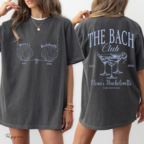 The Bach Club Comfort Colors Bachelorette Shirt, Personalized Bridal Party Tee, Luxury Beach Bach Doodle Bikini Mermaid Bachelorette, Bride