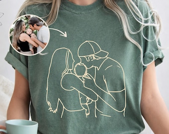 Custom Portrait tshirt Outline Photo T-shirt Line Art Personalized Portrait from Photo Custom Line Art Tee Comfort Colors® Drawing, Gifts