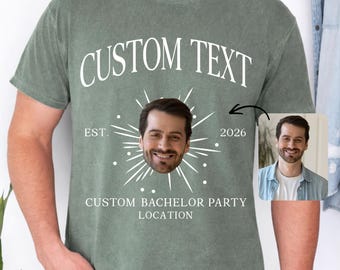 Personalized Bachelor Party Comfort Colors Shirt, Custom Photo Groomsmen T-shirt, Groom Crew Graphic Tees, Wedding Apparel, Groom & Best Man