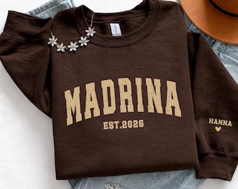 Personalized Madrina Padrino Est. Custom Name Sweatshirt Godparent Custom Baptism Gift for  Godfather Godmother Crewneck Appreciation