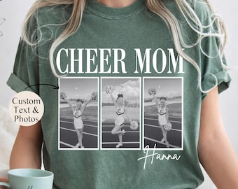 Personalized Photo Cheer Mom & Dad Comfort Colors T-shirt, Custom Game Day Cheer Mom Tee, Cheer Mom Gift, Cheerleading Mom, Pictures Vintage