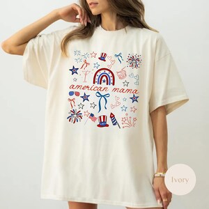 Comfort Colors 4th of July Mom Shirt, American Mama, Coquette Bow Independence Day Shirt, Patriotic Mom Tee, July Fourth Shirt for Mom