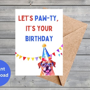 Carte d'anniversaire imprimable pour chien - carte de voeux drôle pour amoureux des animaux de compagnie, cadeau pour maman chien, téléchargement immédiat, carte d'anniversaire chiot mignon