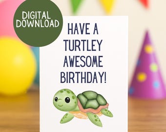 Tarjeta de cumpleaños de tortuga – Felicitaciones imprimibles (Descarga digital)