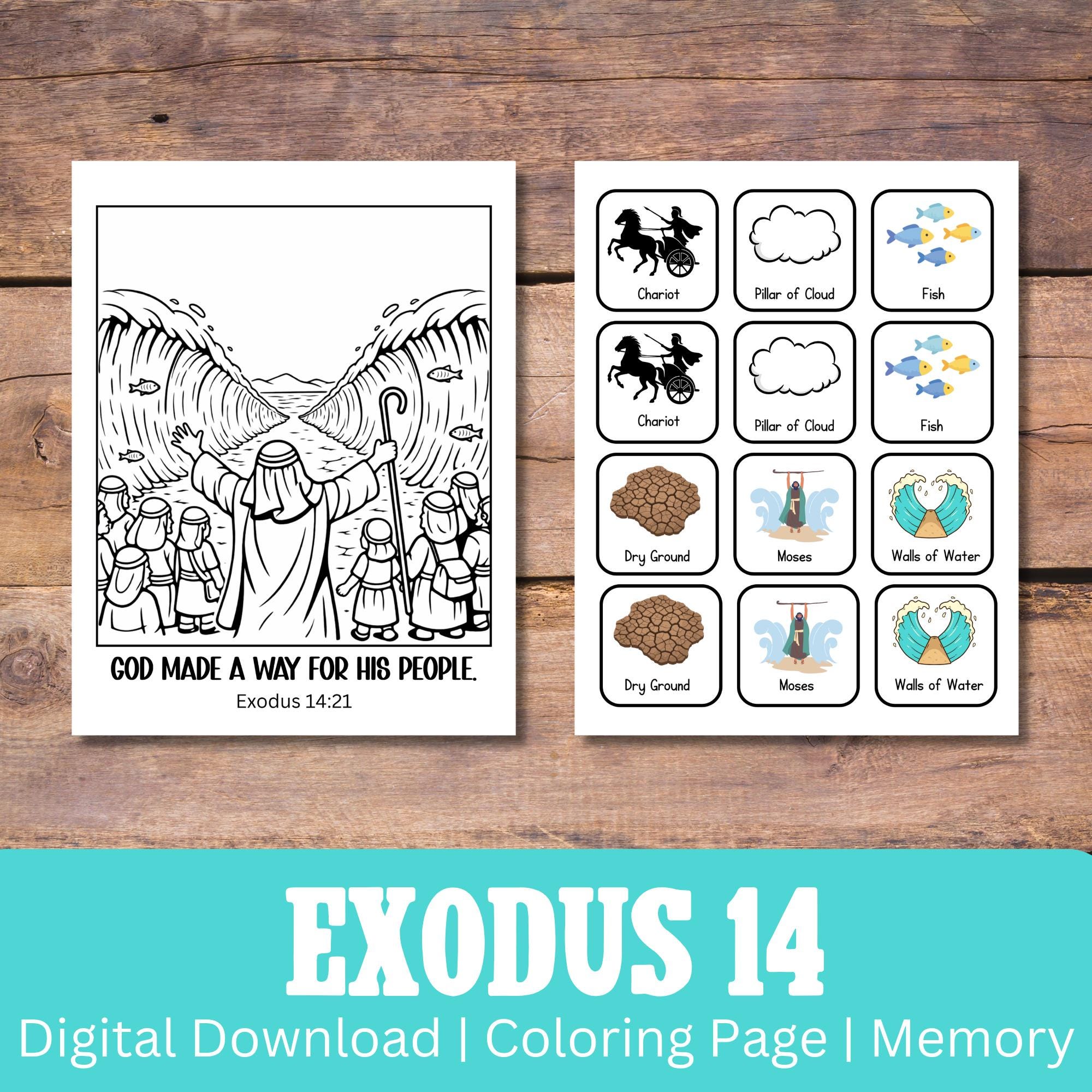 Moses Red Sea Memory Game | Coloring Page | Exodus 14 - Etsy