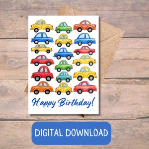 Tarjetas de cumpleaños de coches de juguete para imprimir, tarjeta de feliz cumpleaños para imprimir, tarjeta de cumpleaños para niños, tarjeta de cumpleaños digital, descarga instantánea de cumpleaños