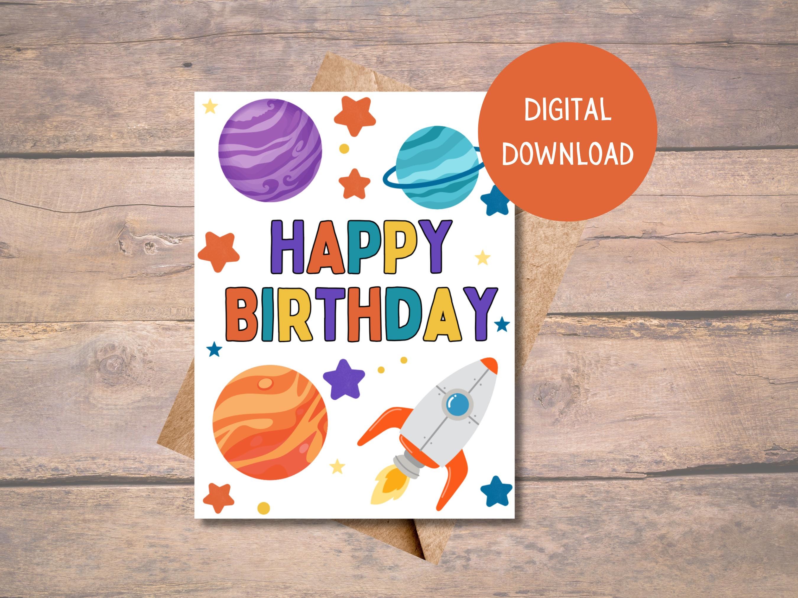 Space Birthday Card Printable - Rocket Ship & Planets - Digital ...