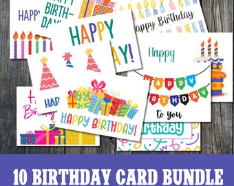 Birthday Cards Print and Cut | 10 Colorful Designs, Foldable & Flat (Digital Download)