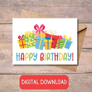 Bundel afdrukbare verjaardagskaart – 4 digitale ontwerpen van 5 x 7, direct downloaden