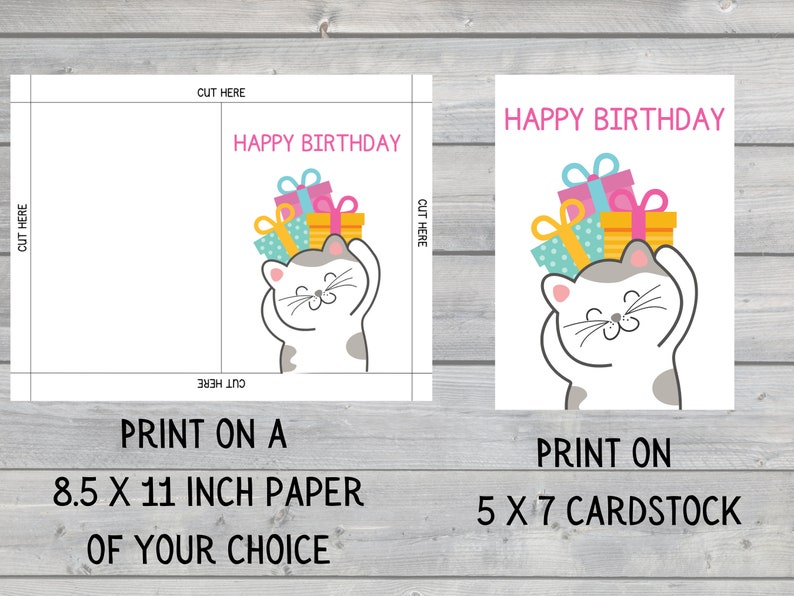 Cute Cat Birthday Card, Digital Download, 5x7 Card Size, Printable ...