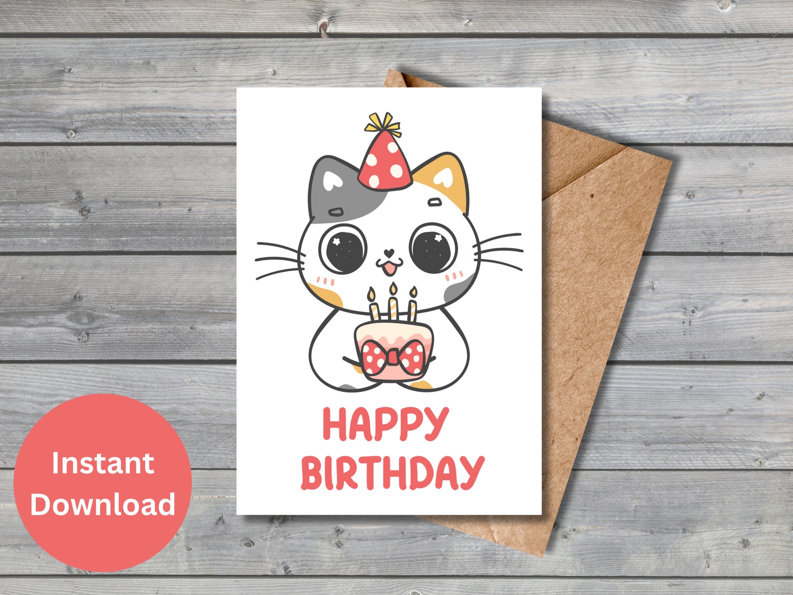 Kitten Birthday Card, Printable Cat Cake Card (digital Download - Etsy