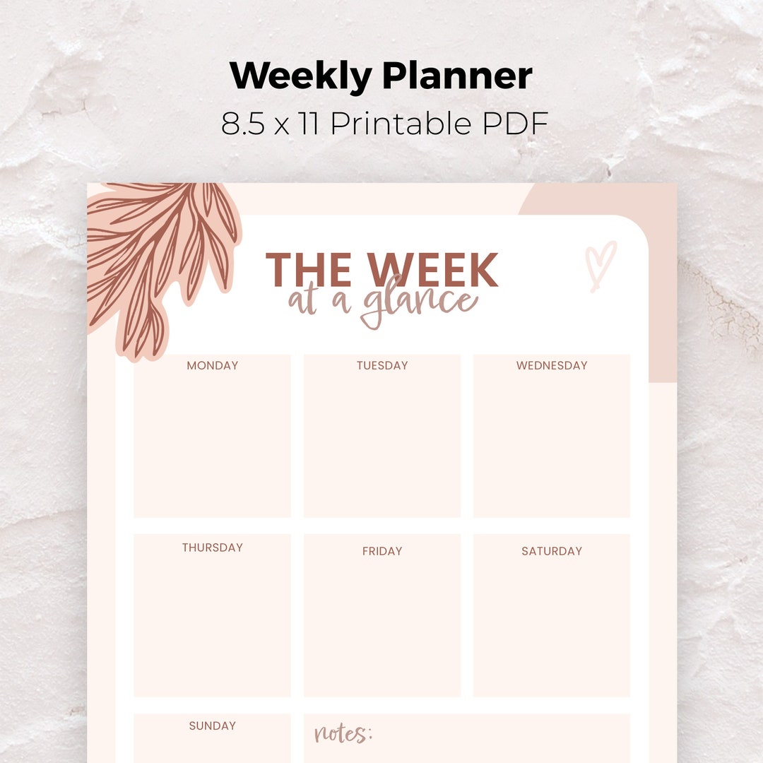 Pink and Rose Gold Floral Weekly Planner Printable PDF Download - Etsy