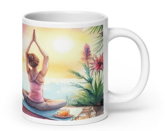 Yoga Mug, Watercolor Art Meditation Coffee Cup, Perfect for Morning Rituals, Ideal Yoga Teacher Gift