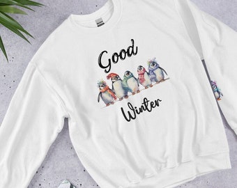 Sudadera Penguins Crewneck, sudadera de pingüino para mujer, pingüinos lindos, sudadera para amantes de los animales, jersey de invierno, regalo de amigo
