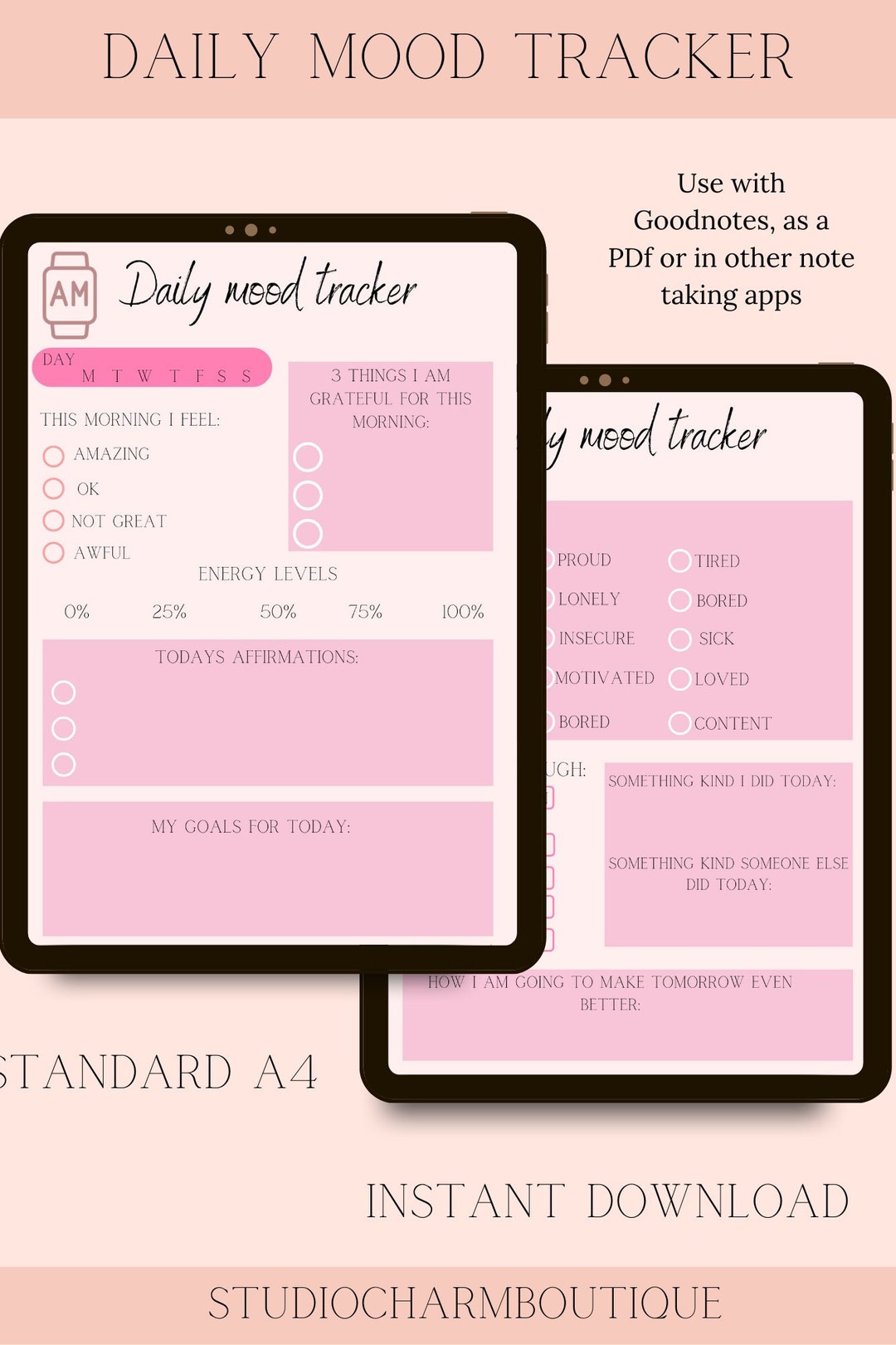Digital Mood Tracker A4 Anxiety Wellness Tracker Instant Download ...