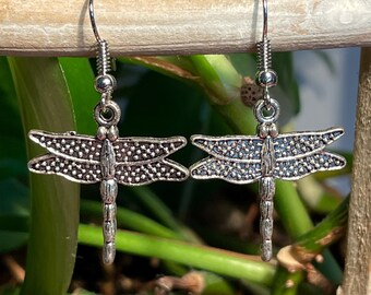 Handmade Dragonfly Charm Earrings, Nature Lover Gift, Fishhook Earrings, Dragonfly Charms, Insect Earrings, Nature Inspired Earrings, Earthy