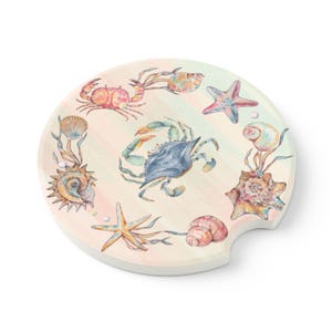 Coastal Marine Life Soapstone Car Coaster, Beach Theme, Nautical Decor, Ocean Lovers, Car Accessories, New Car Gift, Coastal Decor, Crab