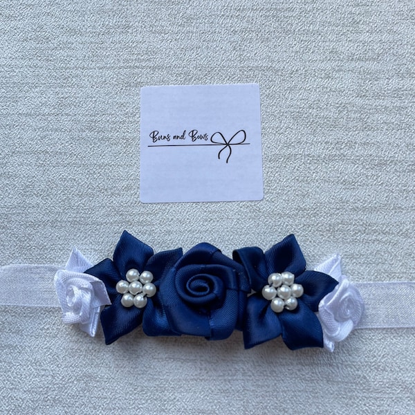 Navy blue Rose centre bun wrap, buns and bows