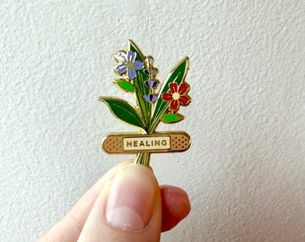 Pin esmaltado de flores curativas, apoyo para la salud mental