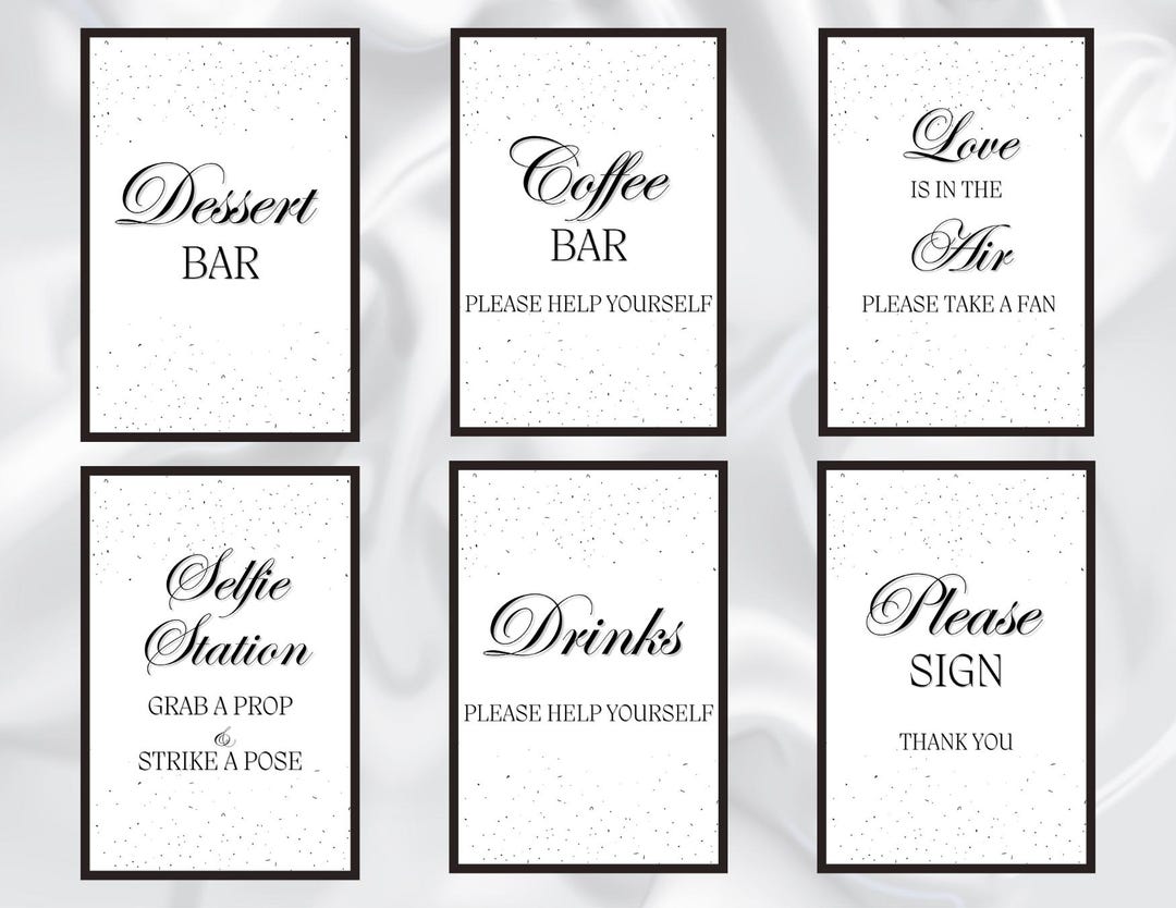 Classy Wedding Signs Set of 6, Black/white, Sign-in Table, Favors ...