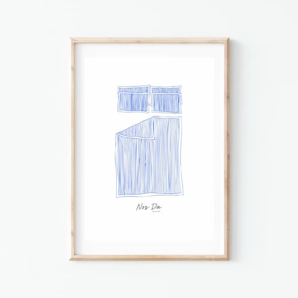 Print ‘Nos Da' | Print Gwely | Welsh Bedroom Print | Print Cymraeg | Welsh Wall Art | Celf Cymraeg