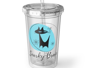 Logo Snarky Brain, tasse en acrylique suave turquoise moderne Mid-Century pour boissons froides