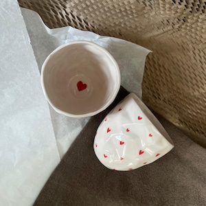 handmade ceramic mug | Coffee tea lover pottery mug | red heart love pottery | mothers day gift ceramic mug| heart love handmade ceramic mug