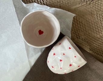Handmade Ceramic Coffee Mug: Red Heart Pottery with 24k Gold