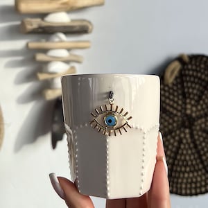 Handmade ceramic mug | personalized ceramic mug, evileye ceramic mug, coffee ceramic mug, custom ceramic mug, valentines day mug gift