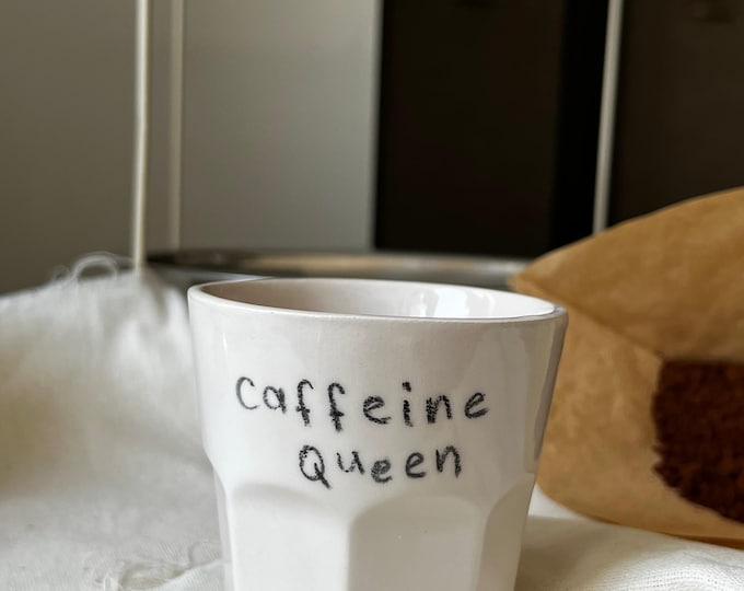 Custom handmade ceramic mug |caffeine queen ceramic coffee mug | mothers day mug gift, handmade ceramic pottery, chalk handmade ceramic mug
