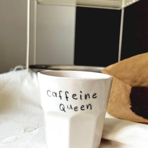 Custom handmade ceramic mug |caffeine queen ceramic coffee mug | christmas mug gift, handmade ceramic pottery, chalk handmade ceramic mug
