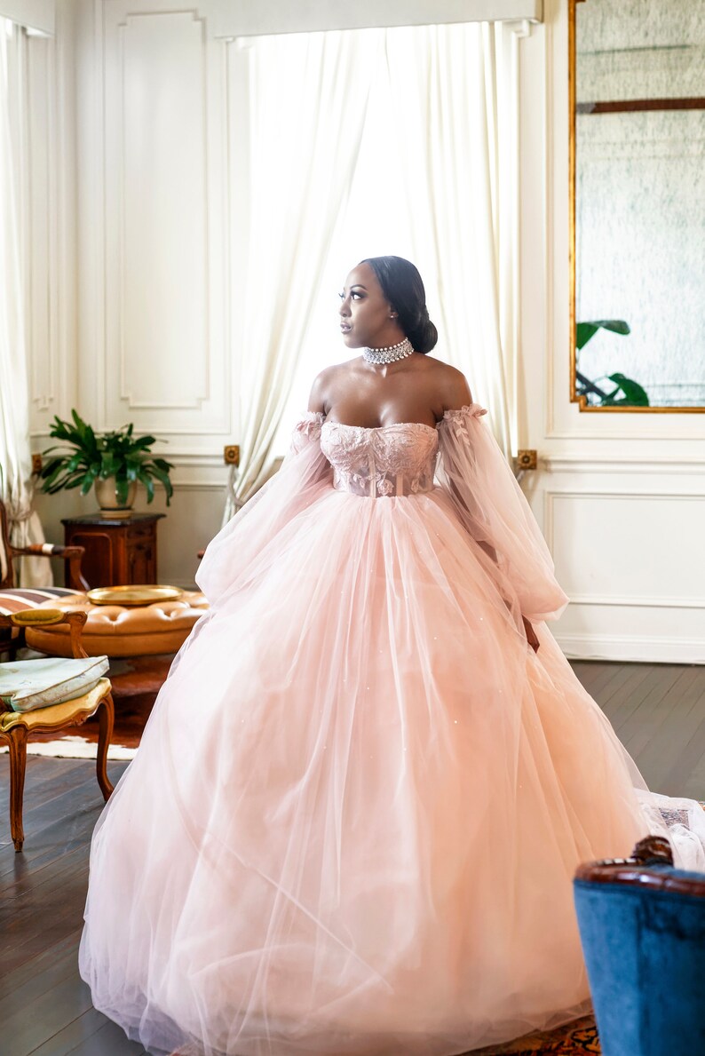 WHIMSICAL Blush Pink Floral Corset Wedding Dress Prom Ballgown Etsy